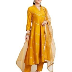 Amazon Brand - Myx Women's Embroidered Anarkali Kurta Set with Organza Dupatta | Latest Design | Available in Plus Sizes