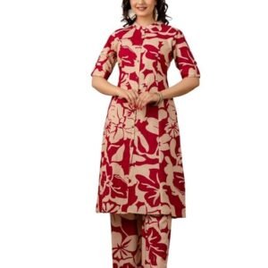 MF Hayat Women Pure Cotton Printed Long Front Slit Kurta and Pant Set Co-Ords Set for Women