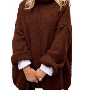 PRETTYGARDEN Women's Knit Oversized Sweater Fall Fashion Casual Long Sleeve Turtleneck Chunky Pullover Tops Winter Clothing