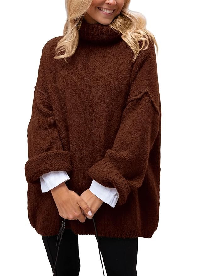PRETTYGARDEN Women's Knit Oversized Sweater Fall Fashion Casual Long Sleeve Turtleneck Chunky Pullover Tops Winter Clothing