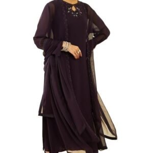 Soch Womens Wine Georgette Beadwork Embellished A-Line Chudidar Suit Set with Shrug