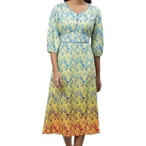 Aurelia Women's Mellow Floral Printed Below The Knee A-Line Dress