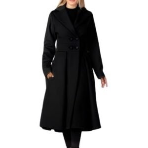 Jangid Fashion Winter Jacket for Women, Overcoat, Long Dress Coat, Full Sleeve Polyester Double Breasted Coat-Black