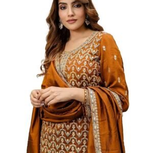 TRENDMALLS Women's Art Silk Sequins Embroidery Salwar Suit Set Kurta Sharara with Dupatta Kurta Palazzo Set