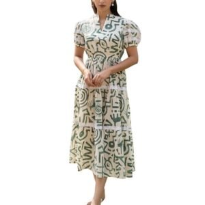 FIORRA Women's Off-White Printed Cotton Midi Dress