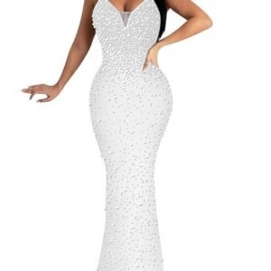 MAYFASEY Women's Sheer Mesh Dress Birthday Bodycon Rhinestone Dress See Through Glitter Elegant Mini Dress Party Night Dress, E-white, L