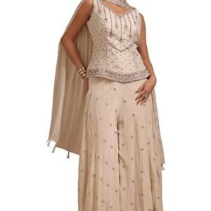 Soch Womens Off White Viscose Blend Suit Set With Beads And Stones
