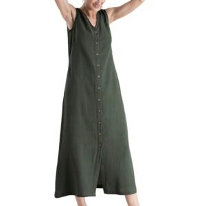 FableStreet Cotton Button Down A-Line Dress - Olive