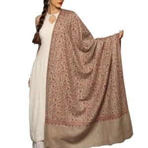 Exotic India Pure Pashmina Natural Color Sozni All Over Shawl from Kashmir