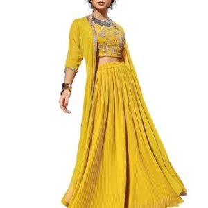 TRENDMALLS Women's Georgette Embroidery Crop Top with Flared Palazzo and Shrug Set