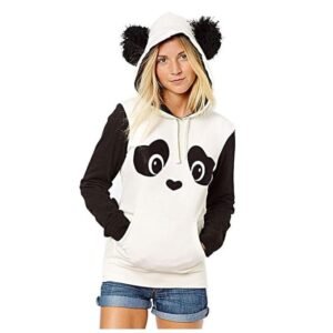 oiry Fashionable Women's Printed Contrast Pocket Hooded Fleece Top Sweater