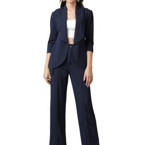 KOTTY Women's Solid Relaxed Fit 3/4 Sleeve Co-ord Blazer and Trouser Set.