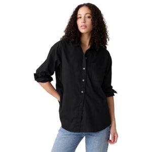 GAP Women's Solid Loose Fit Full Sleeves Collared Blouse