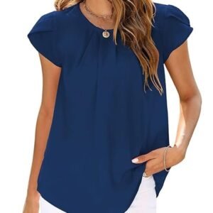 LuckyMore Work Blouses for Women Fashion 2023 Dressy Short Sleeve Formal Tops Shirts Office Wear