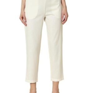 FIORRA Womens Mid Rise Cotton Solid Narrow Pant