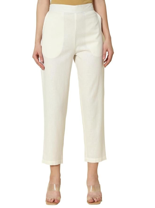 FIORRA Womens Mid Rise Cotton Solid Narrow Pant