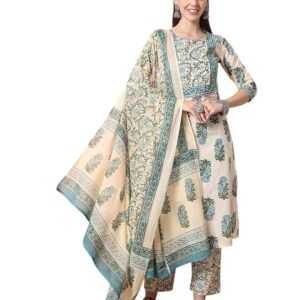 YUFTA cream pure cotton kurta set with pant & dupatta