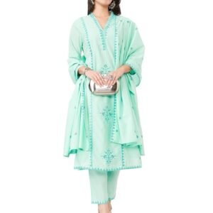 Myx Women's Embroidered Cotton Kurta Pant Set with Dupatta