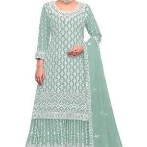SHAZIYA Designer Embroidered Georgette Sharara Suit for Women Ethnic Indian Dress with Dupatta Elegant Traditional Salwar Suit Set for Weddings