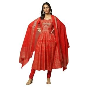 BIBA Women Cotton Anarkali Kurta Churidar Suit Set