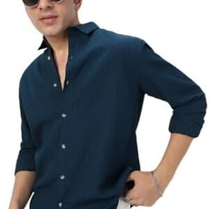 Urbano Fashion Men's Cotton Full Sleeve Regular Fit Textured Shirt with Spread Collar