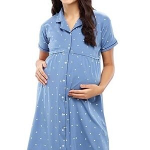 ZEYO Women's Cotton Night Dress Heart Printed Maternity & Feeding Short Nighty Night Gown Shirt