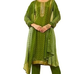 Soch Womens Brocade Bandhani Printed Suit Set with Mirror Work