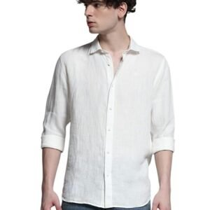 JACK & JONES Men Linen Regular Spread Collar Solid Casual Shirt