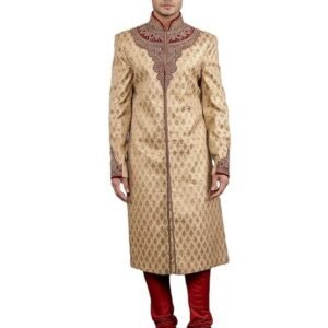 Manish Creations Men's Woven Design with Embroidery Ethnic Sherwani Set