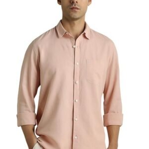 Peter England Men Cotton Linen Blend Slim Fit Solid Shirt Full Sleeves, Casual Wear
