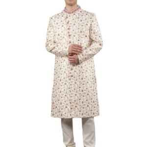 Manish Creations Men;s Embroidered Silk Blend Ethnic Sherwani Set