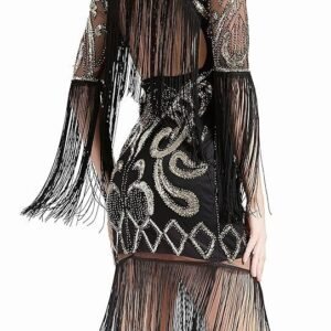 BABEYOND 1920s Flapper Dress Long Fringe Gatsby Dress Roaring 20s Sequin Beaded Dress Vintage Art Deco Dress