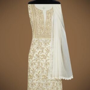 Ada Hand Embroidered Lucknowi Chikankari Unstitched Cotton Dress Material Suit Piece with Dupatta for Women 01A829724 Vanilla Yellow