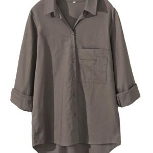 Minibee Women's Casual Cotton Linen Blouse Plus Size High Low Shirt Long Sleeve Tops