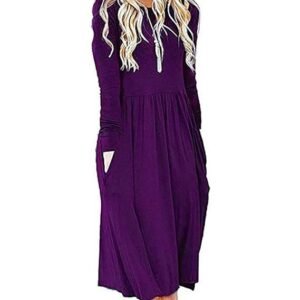 AUSELILY Women's Long Sleeve Pockets Pleated Loose Plain Flowy Formal T-Shirt Dress