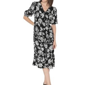 VERO MODA Cotton Floral Printed Puff Sleeve Fit & Flare Midi Dress