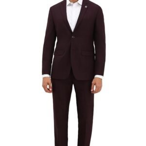 Allen Solly Men Maroon Slim Fit Check Formal Two Piece Suit