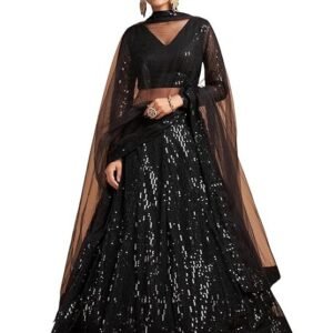 Zeel Clothing Women's Black Soft Net Sequins Embroidered Semi-Stitched New Lehenga Choli with Dupatta