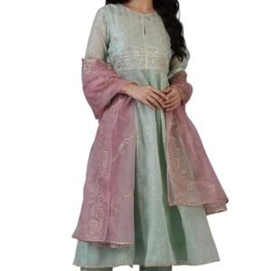 W for Woman Women's Polyester Dot Printed Gota Patti Flared Kota Kurta and Pant with Dupatta Set