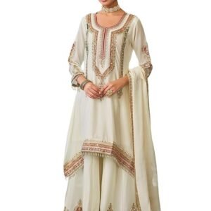 INDO ERA Women's A-Line Chinon Ethnic Motifs Embroidered Kurta & Palazzo with Dupatta Set