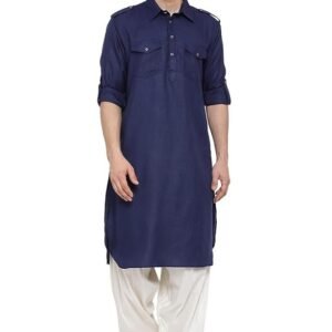 VASTRAMAY Men's Cotton Blend Pathani Kurta Set || Stylish Pathani Style Kurta with Roll Up Sleeves and Relaxed Fit Patiala Salwar