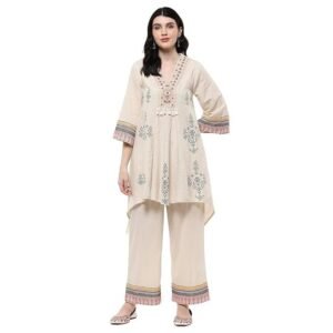 BIBA Women Cotton Anarkali Dyed Suit Set