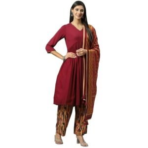 BIBA Women LIVA A-Line Kurta Palazzo Suit Set