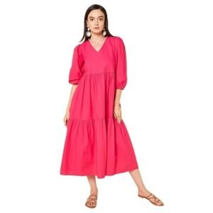 HIGH STAR Women's Cotton Pleated Maxi Casual Dress