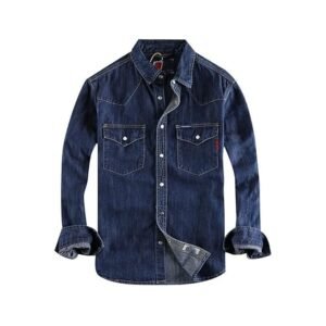 DILLERLE Mens Long Sleeve Shirts Worker Mens Denim Shirt Cotton Water Washing Styles Fashion Pocket Button Long Sleeve Tops Shirts for Male