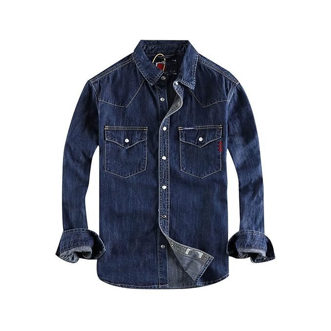 DILLERLE Mens Long Sleeve Shirts Worker Mens Denim Shirt Cotton Water Washing Styles Fashion Pocket Button Long Sleeve Tops Shirts for Male