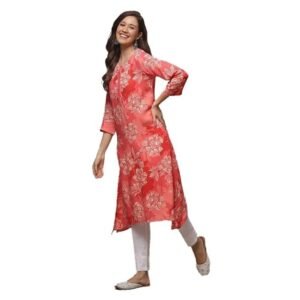 BIBA Women Rayon Regular Fit Liva Straight Printed Kurta