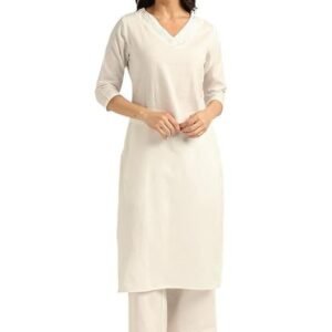 BLOCKS OF INDIA Women's Solid Straight Kurta Set | Hand-Stitched Neck Details with Pintucks | Comfortable Pants with Pockets, Elastic Waist & Drawstring Fit