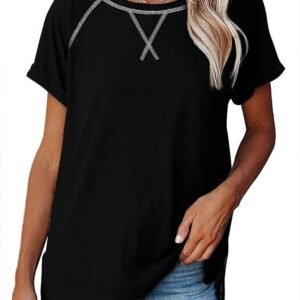 Aokosor Women's Casual Short Sleeve Round Neck Loose Tunic T Shirt Blouse Tops with Pocket