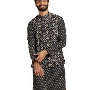 Manyavar Men's Viscose Blend Foil & Digital Print Kurta Jacket Set